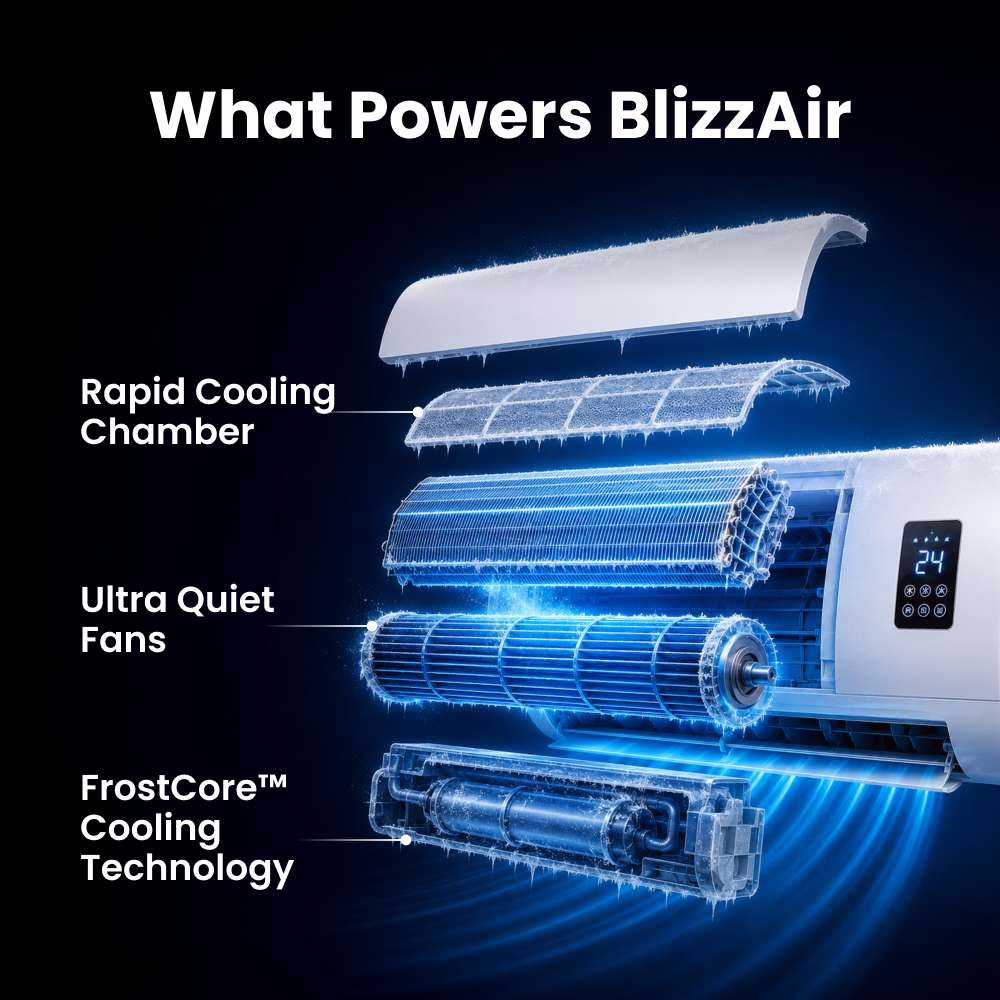 Vue de la technologie FrostCore à double serpentin de BlizzAir